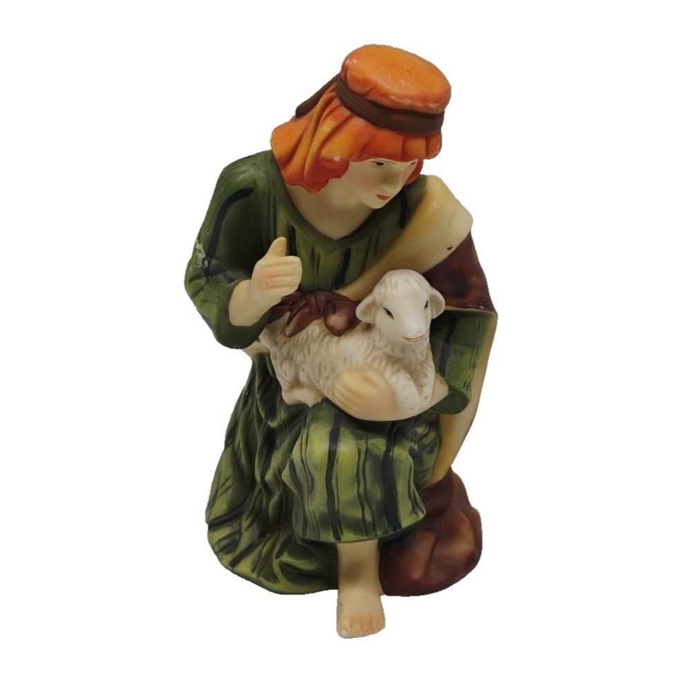 O'Well Christmas Nativity Figurine Shepherd With Sheep Lamb Ceramic Porcelain